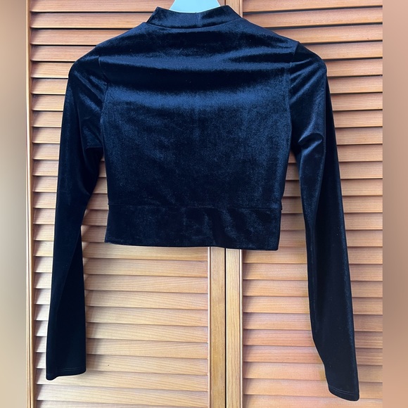 Black Velvet Long-Sleeve Mock Neck Crop Top - Picture 3 of 4
